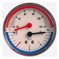 Thermo-Manometer 0-2,5/4 bar, 0-120°C, 1/2" axial 80 mm Gehäuse-Ø