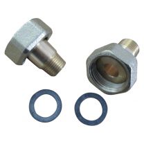 Pumpen-Verschraubung (2x), Messing, verzinkt, 1/2a  x 15i x 1", mit Dichtung